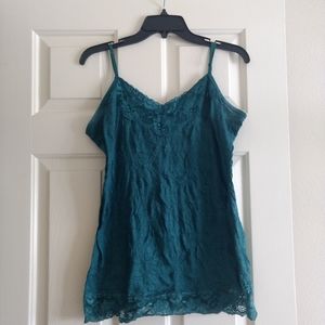 Teal Cami with Lace Trim
